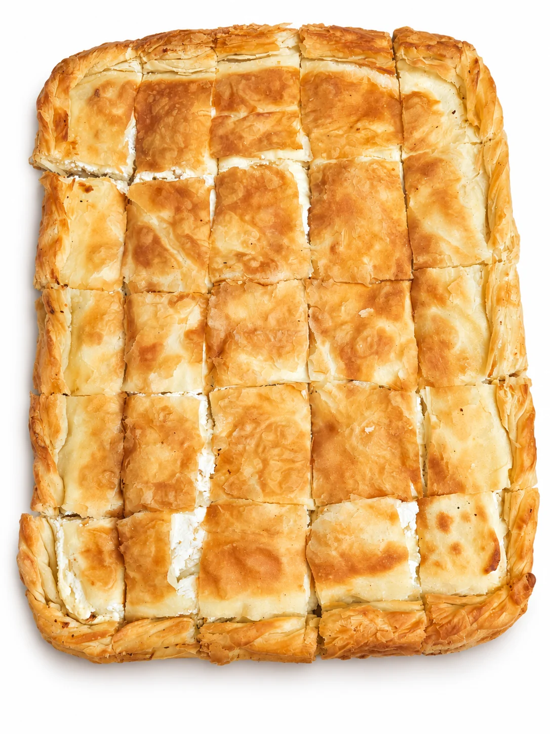 Domaća pita Samsara isečena na parčiće, sa zlatnim ručno sukanim korama